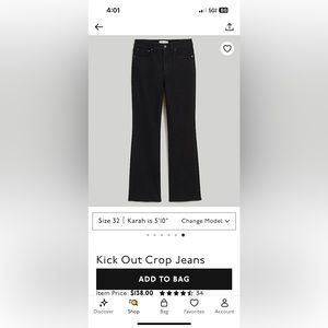Madewell kick out crop jeans size 32 no tags but worn one time
